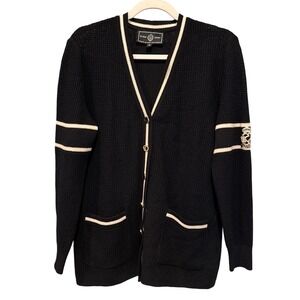 Vintage St John Sport Waffle Knit Cardigan Sweater Wool Blend Logo Preppy Medium